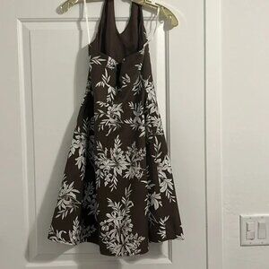 Ann Taylor Women Brown Floral Halter Tie Neck Fit Flare Dress sz 10
